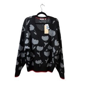 Scotch & Soda Amsterdam Floral Metallic Knit Sweater Black Silver Red XL New